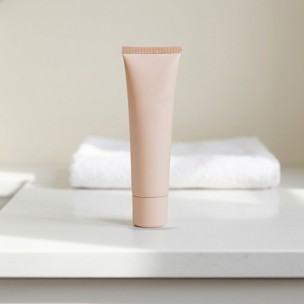 after: AI photoshoot of beauty & skincare in bathroom morning