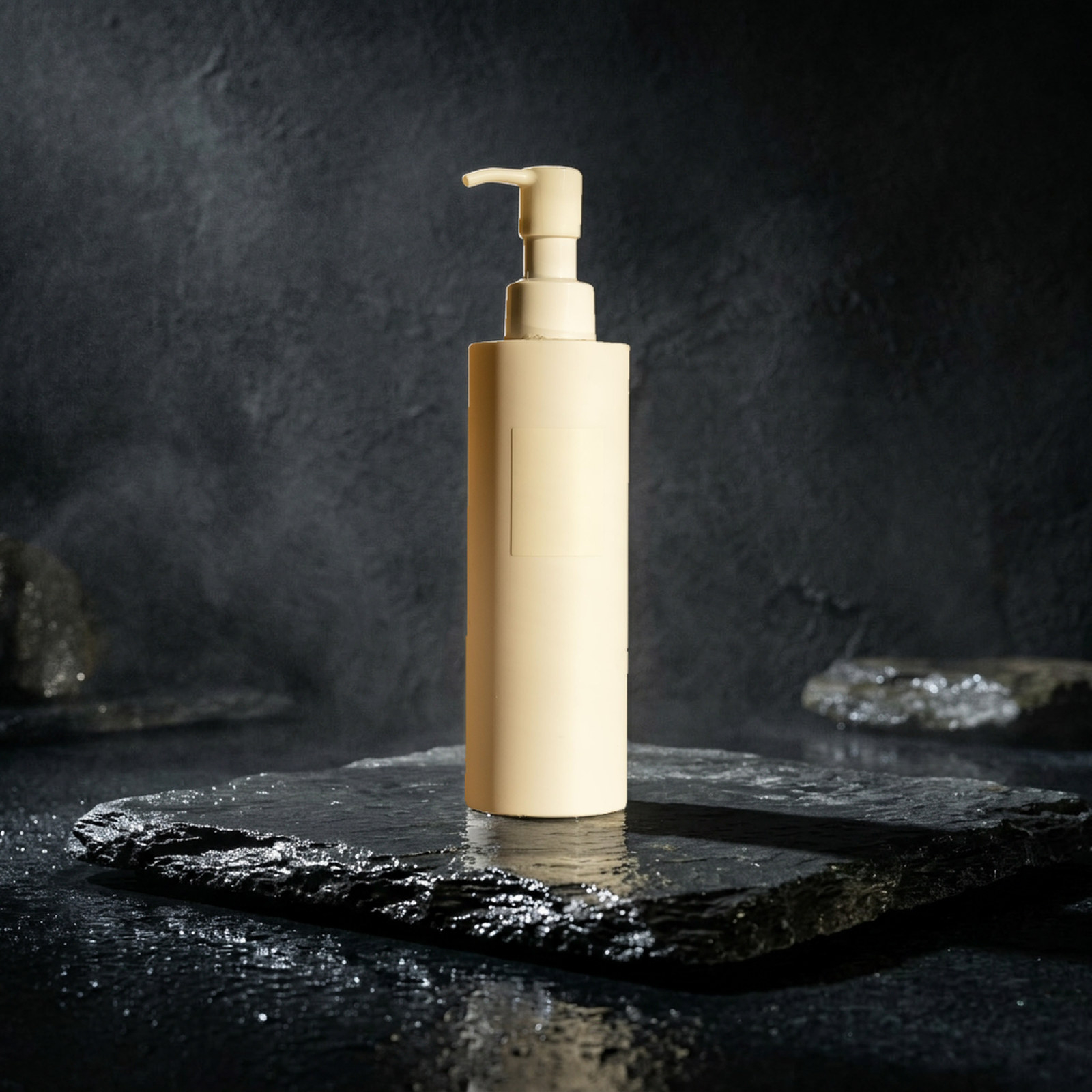 after: AI photoshoot of beauty & skincare in wet slate