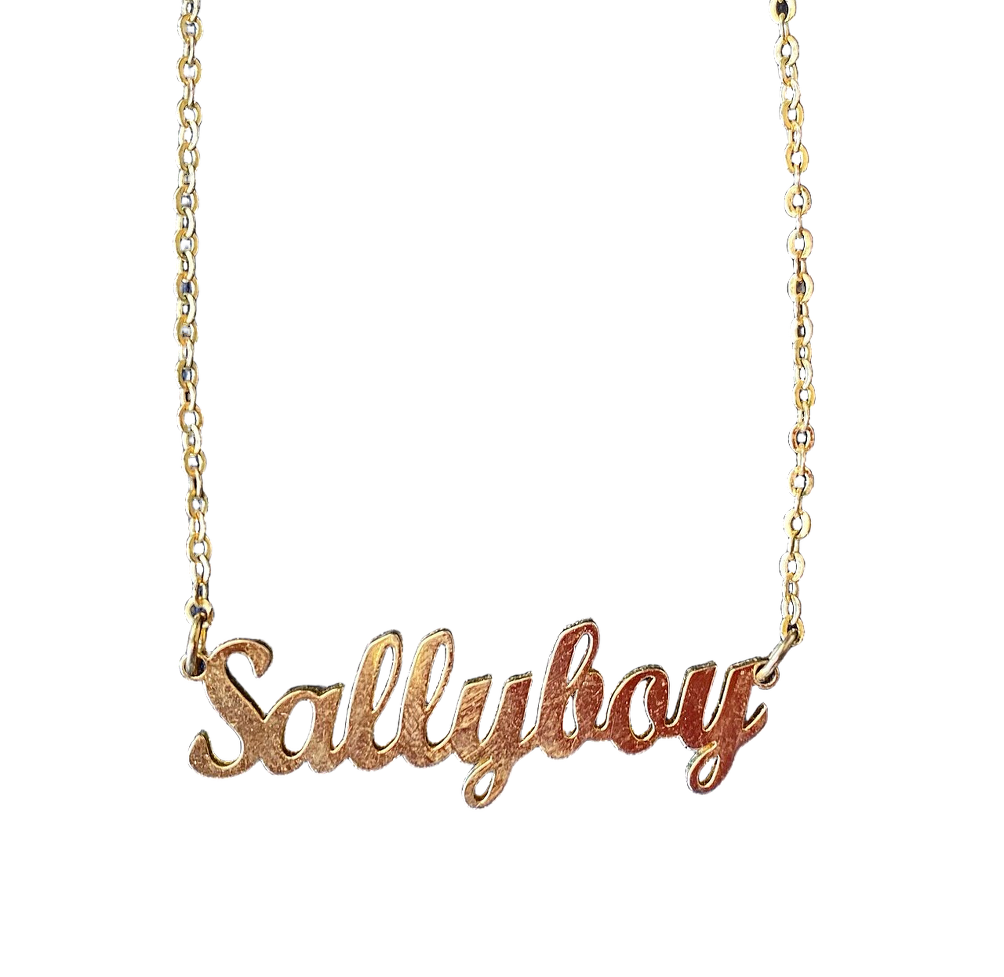after: transparent background around gold necklace letters and fine chain links