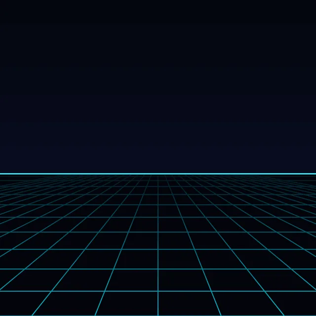 Cyan perspective grid floor under a dark navy sky