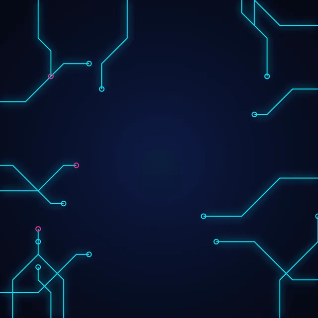 Cyan circuit lines around the edges of a dark blue background