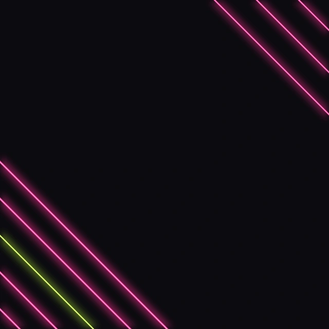 Pink and yellow-green neon lines crossing two corners of a black background