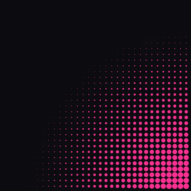 Hot-pink halftone dots growing toward one corner of a black background