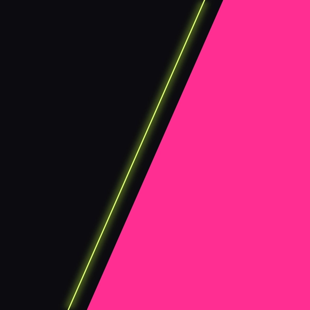Black and hot-pink background split on a diagonal by a yellow-green line
