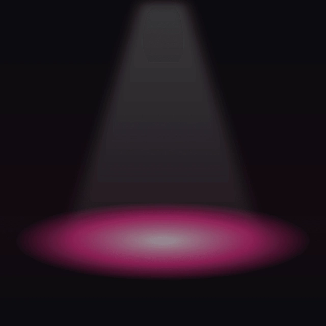 Drawn spotlight beam falling on a pink-lit floor spot on black