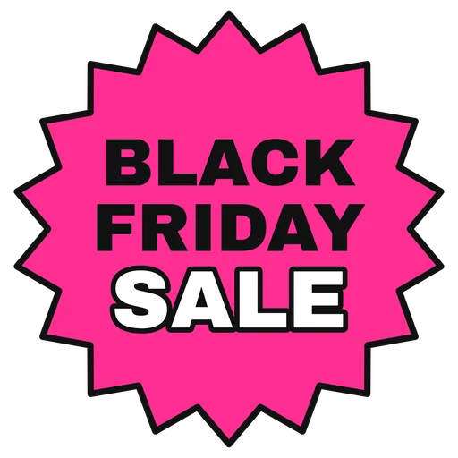 Hot pink starburst badge that reads Black Friday Sale on transparent background