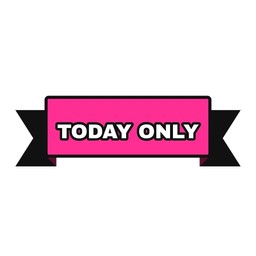 Pink ribbon banner with folded black ends that reads Today only on transparent background