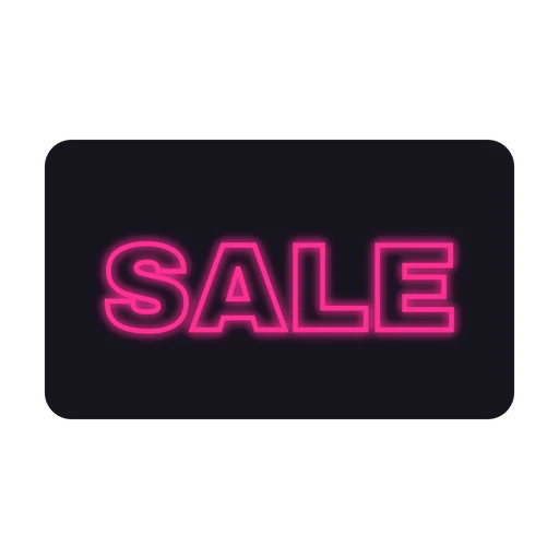 Pink neon Sale lettering with a yellow-green underline on a dark sign on transparent background