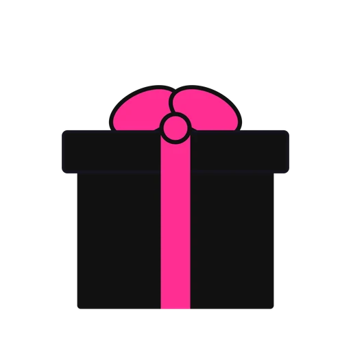 Black gift box tied with a pink ribbon and bow on transparent background