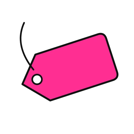 Blank pink price tag with a hole and black string on transparent background