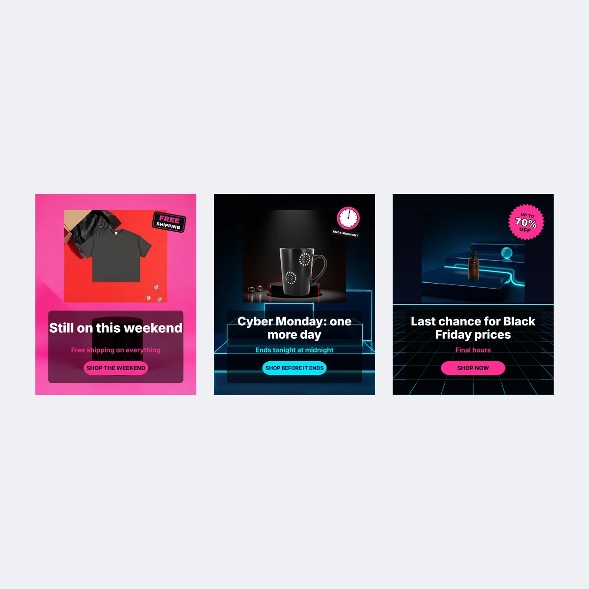 Portrait 4:5 ad templates for the weekend, Cyber Monday and last chance stages