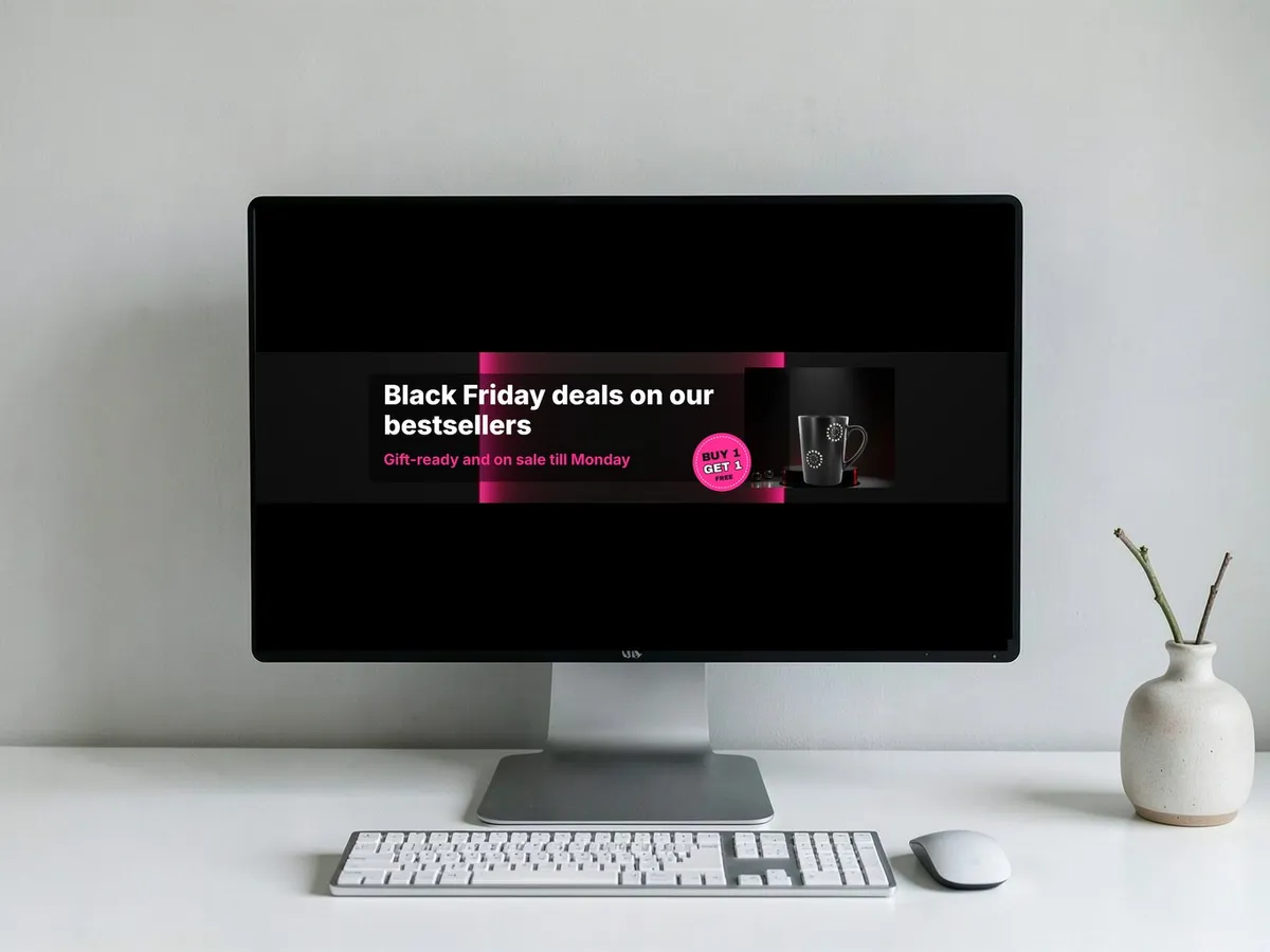 Desktop monitor showing a wide Black Friday Amazon Store hero banner