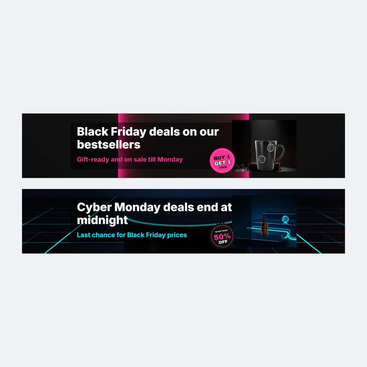 Amazon Store hero templates for the Black Friday sale and Cyber Monday