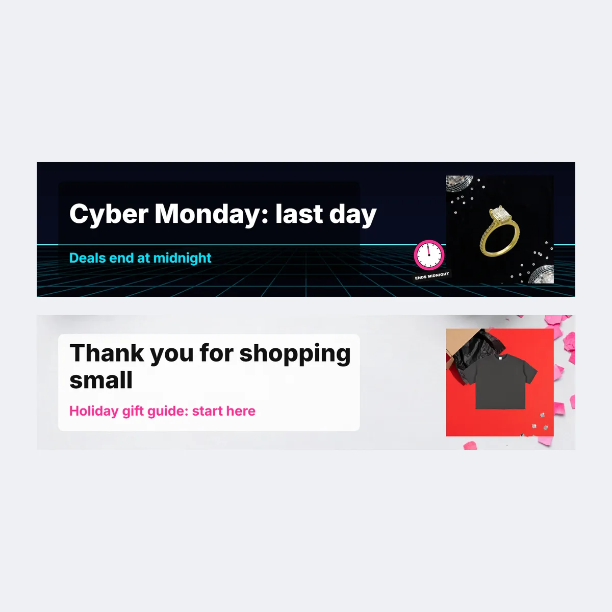Etsy shop banner templates for Cyber Monday and the after-sale thank-you