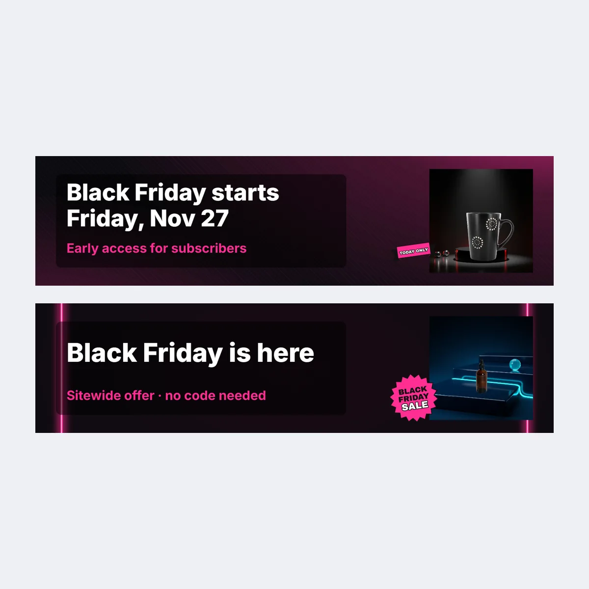 Etsy shop banner templates for the teaser and the Black Friday sale