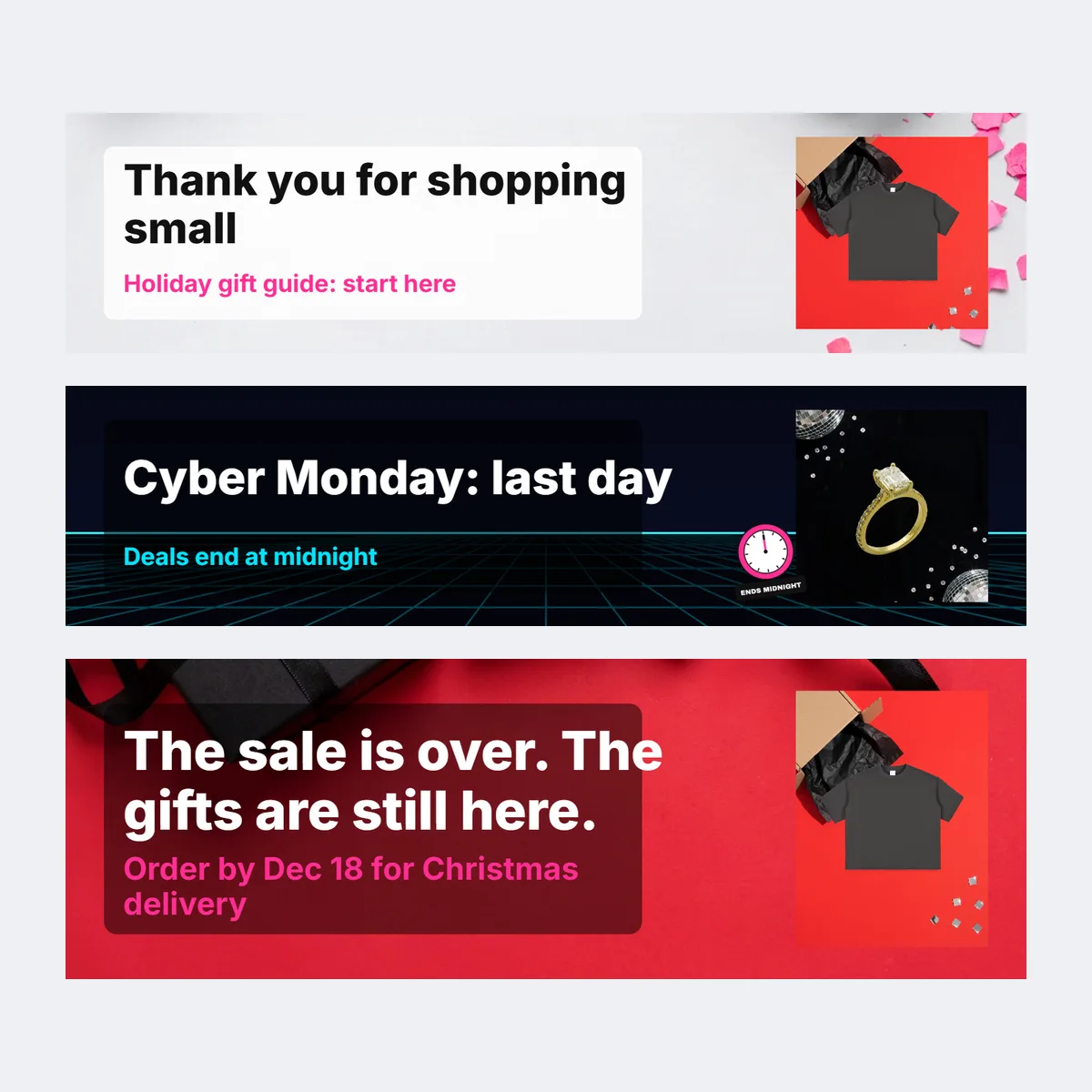 Light and dark versions of the Black Friday banner templates for Etsy and email