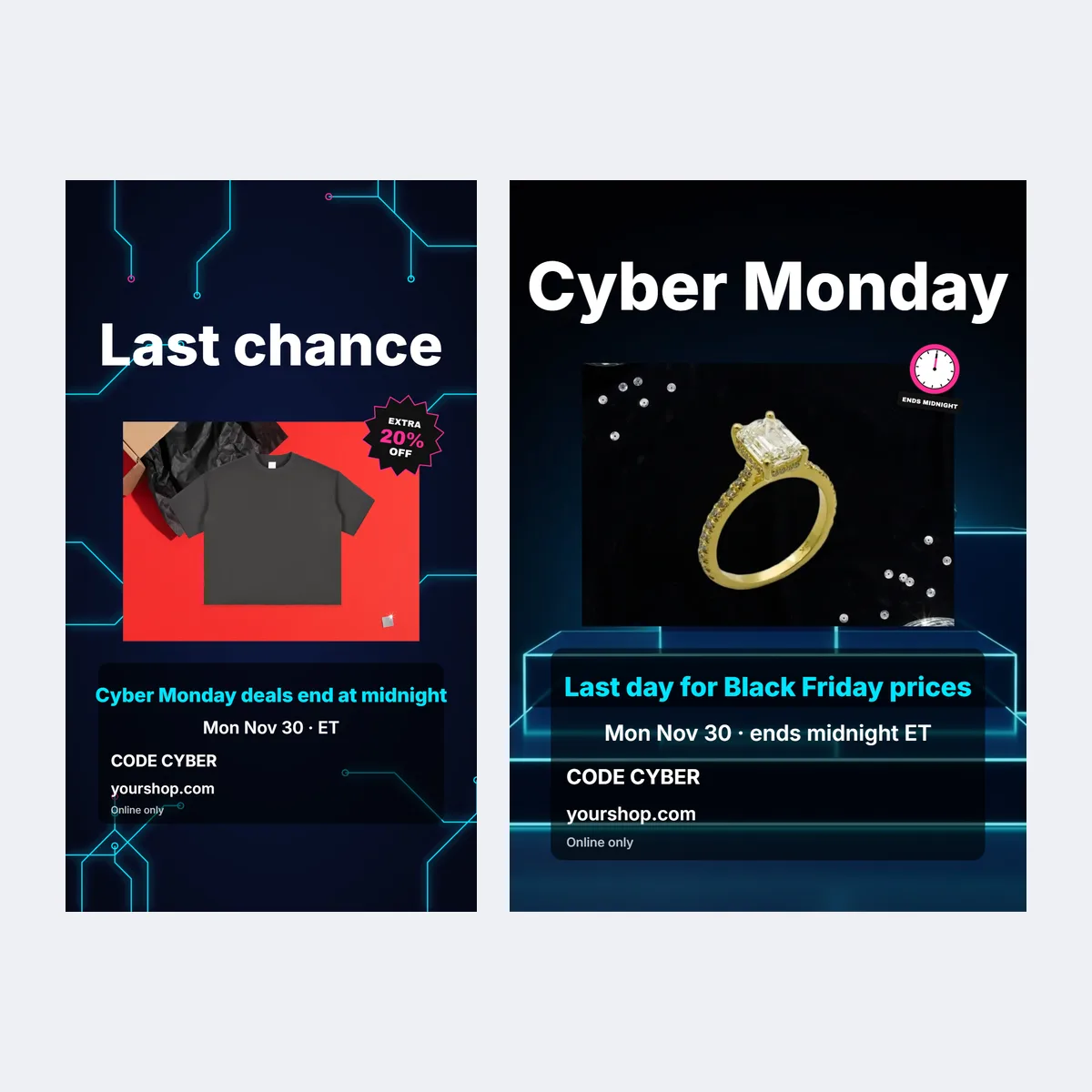 Instagram Story last chance flyer and A4 Cyber Monday window flyer templates