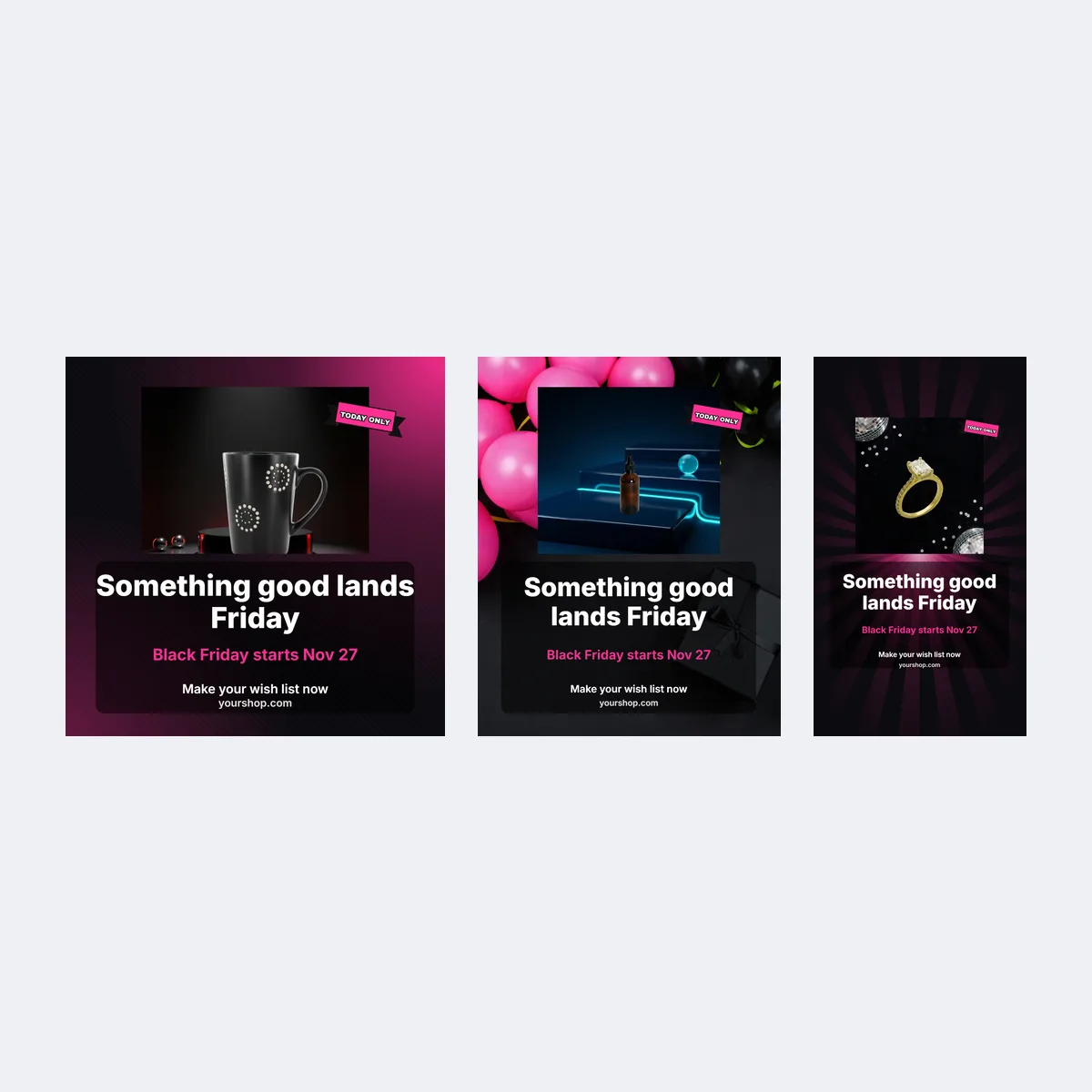 Teaser social post template in square, portrait and Story shapes for the week before