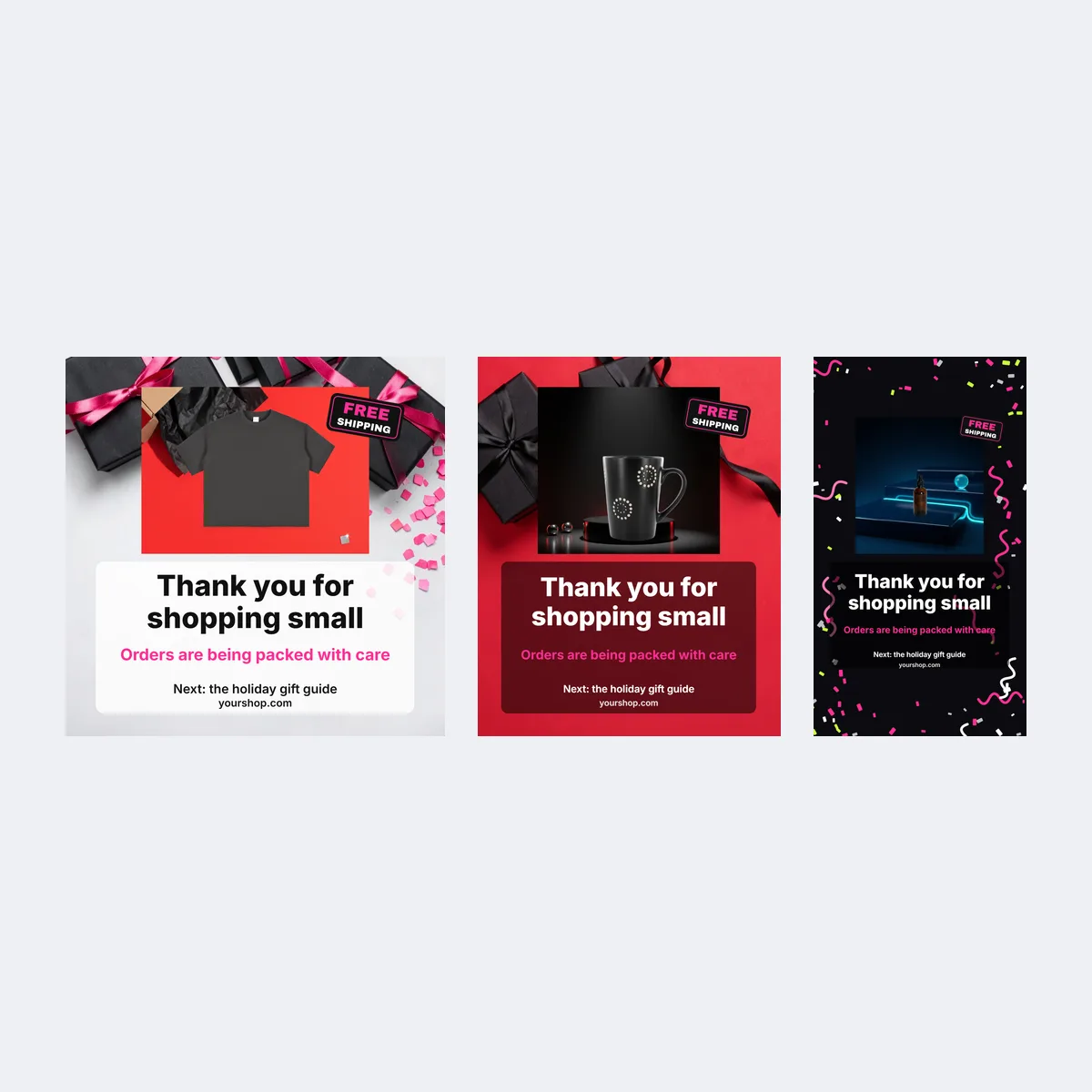 Thank-you social post template in square, portrait and Story shapes for after the sale