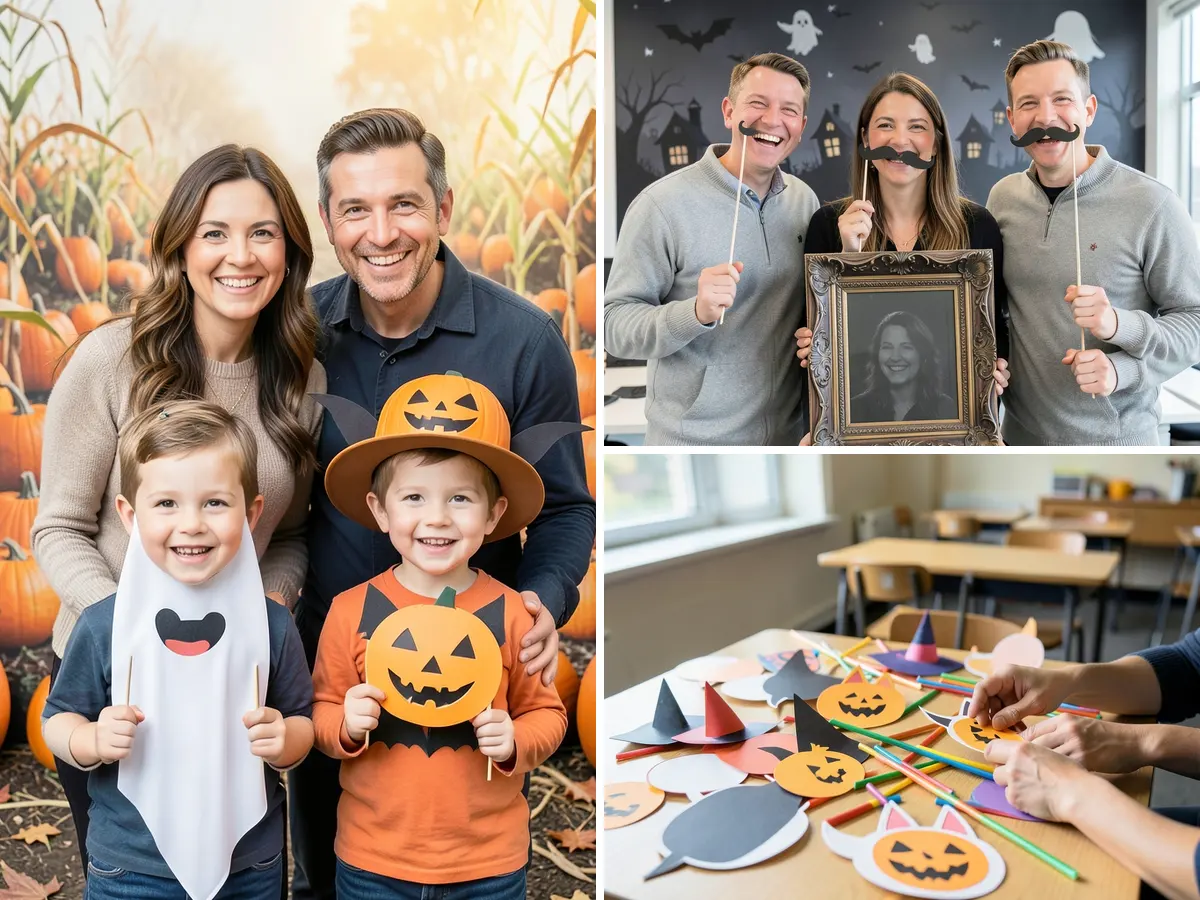 Halloween photo booths at a family party, classroom and office