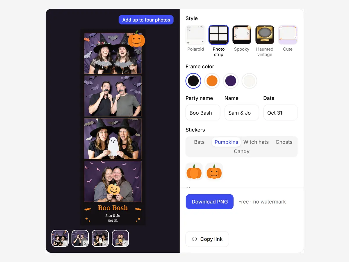 Halloween photo strip in a photo editor