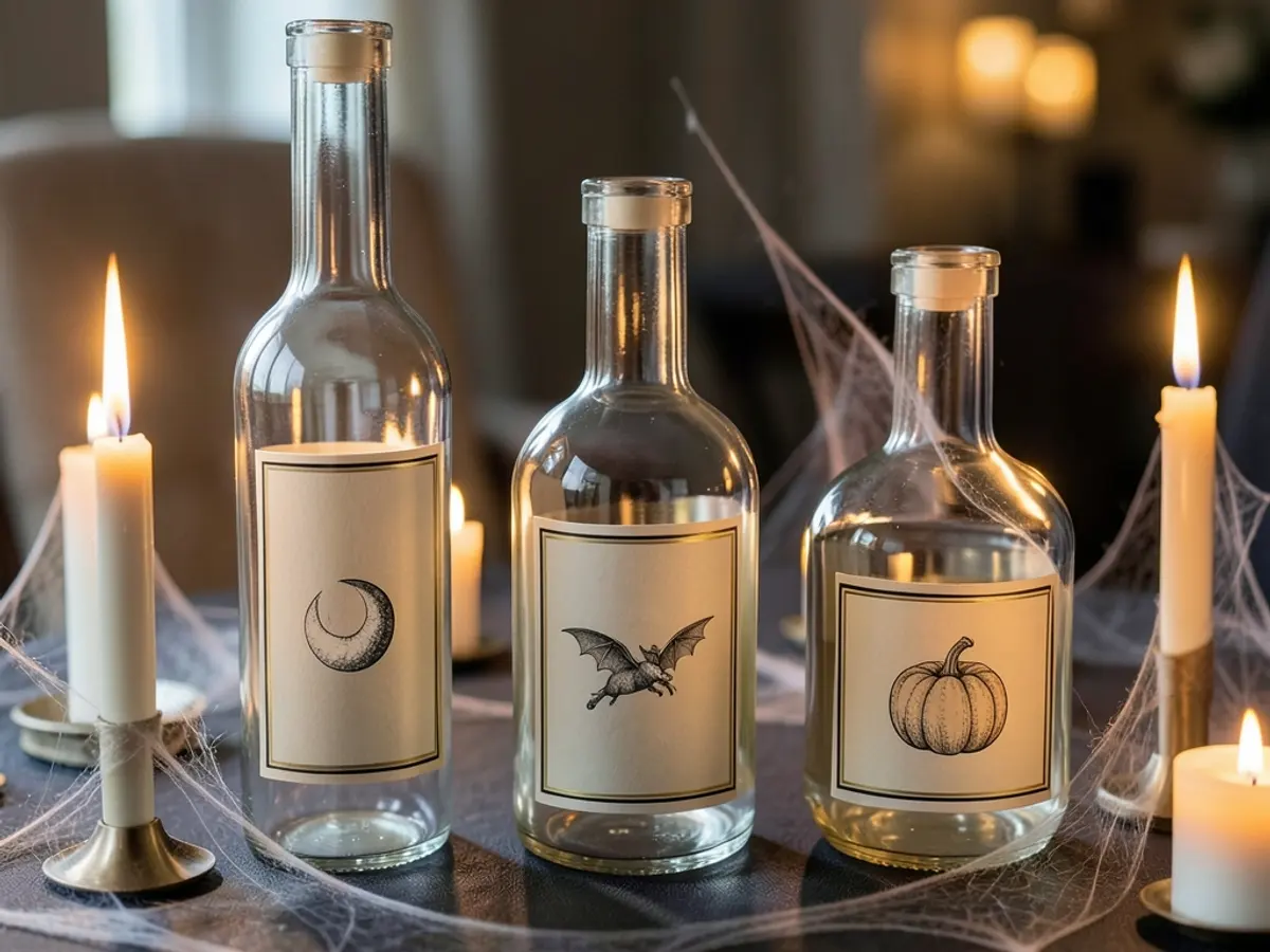 Glass bottles with rectangular potion labels
