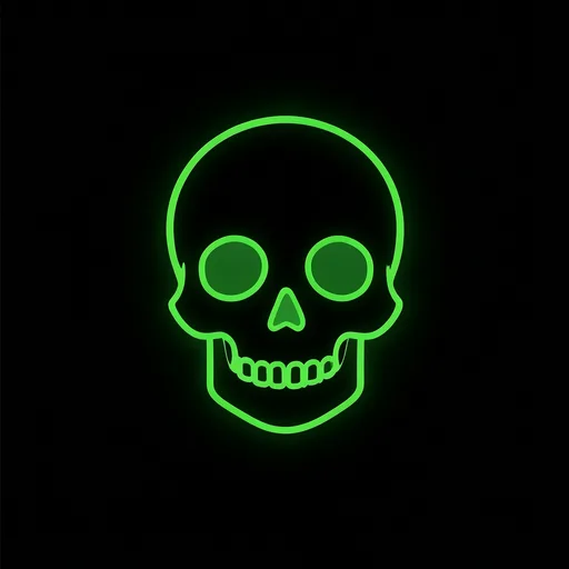 Simple glowing green skull outline on a near-black background