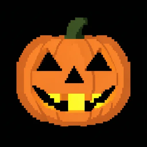 Pixel-art jack-o'-lantern with orange pixels on a black background