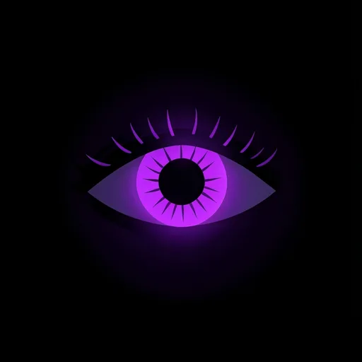 Single stylized witch eye with long lashes and a purple glow on a black background