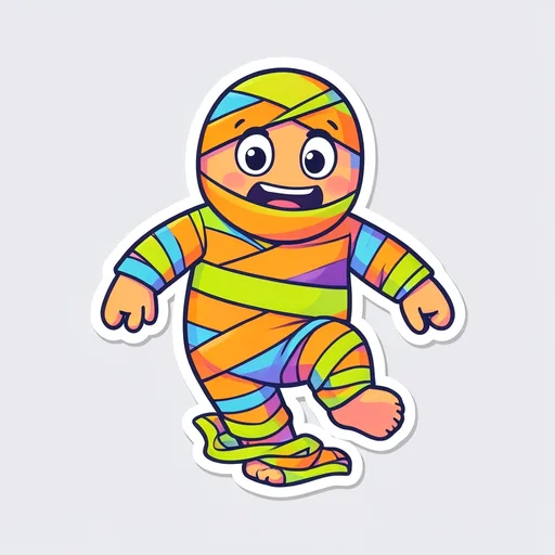 Cartoon mummy tripping over its own loose bandage