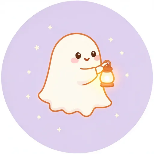 Matching pair: a cute ghost holding a small lantern and looking to the right