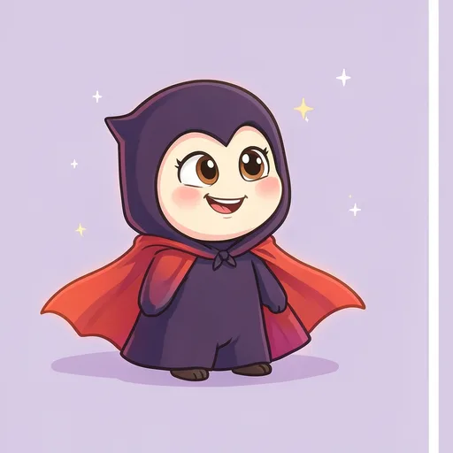 Matching pair: a cartoon vampire with a red cape looking toward the right