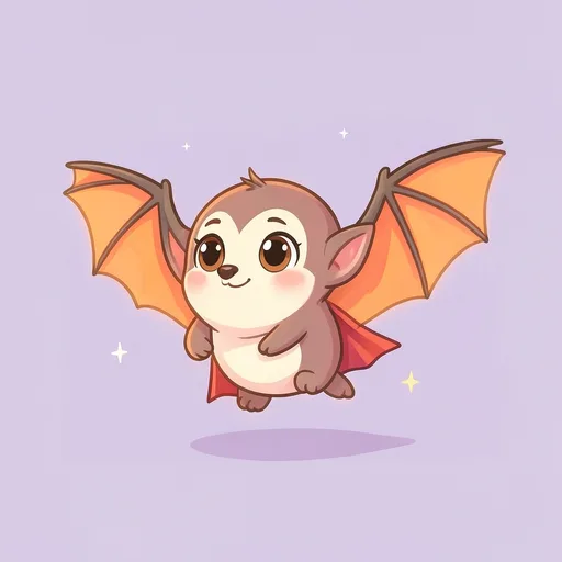 Matching pair: a cartoon bat flying toward the left with a tiny red cape