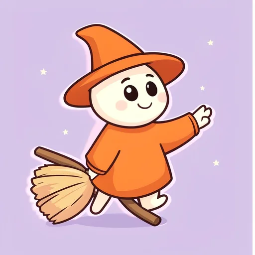 Matching pair: a cartoon witch on a broom reaching toward the right