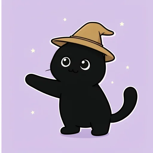 Matching pair: a black cat in a tiny witch hat reaching toward the left