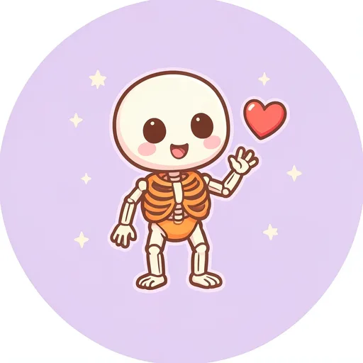 Matching pair: a cartoon skeleton waving to the right with a small heart