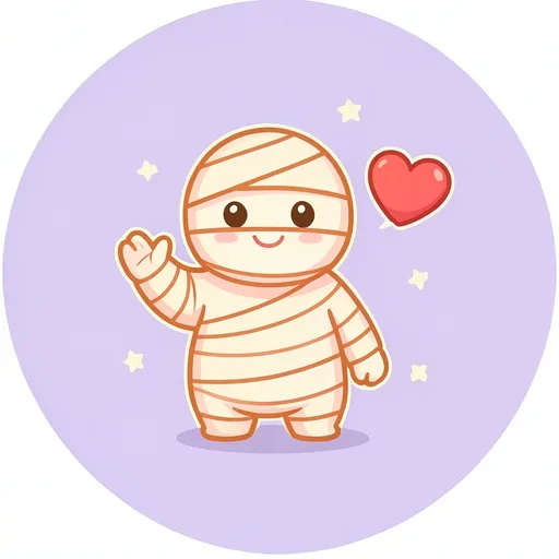 Matching pair: a cartoon mummy waving to the left with a small heart