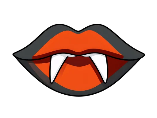 Red cartoon lips with two white vampire fangs prop