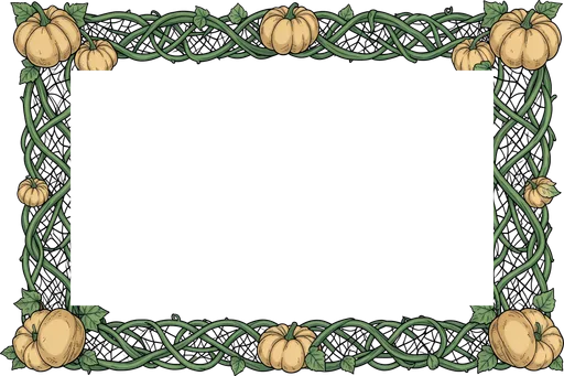 Photo booth frame made of twisting green pumpkin vines with small pumpkins and leaves