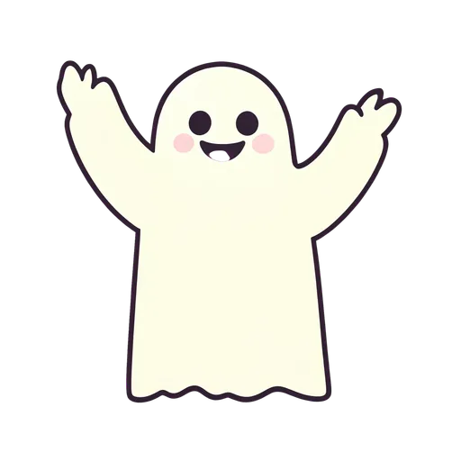 Smiling white cartoon ghost prop waving both arms