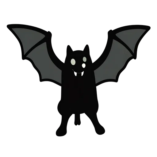 Black cartoon bat prop with wings spread and small white fangs
