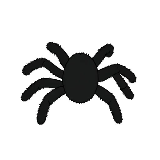 Fuzzy black cartoon spider prop with eight bent legs to perch on a shoulder