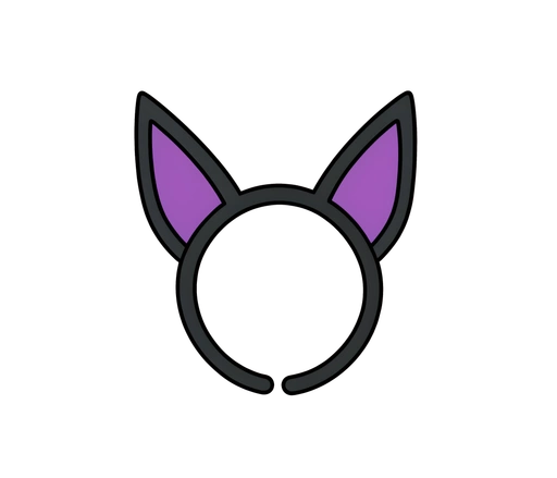 Pointed black bat ears prop with purple inner ears on a headband