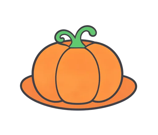 Round orange pumpkin hat prop with a green stem and a curly vine