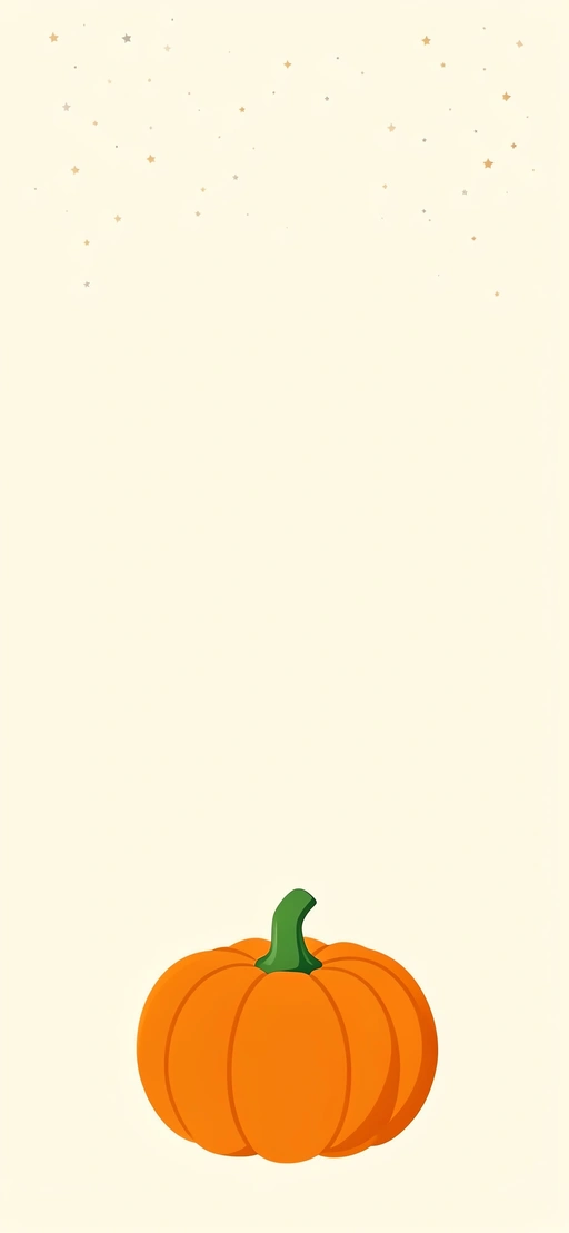 Small orange pumpkin near the bottom of a plain cream background