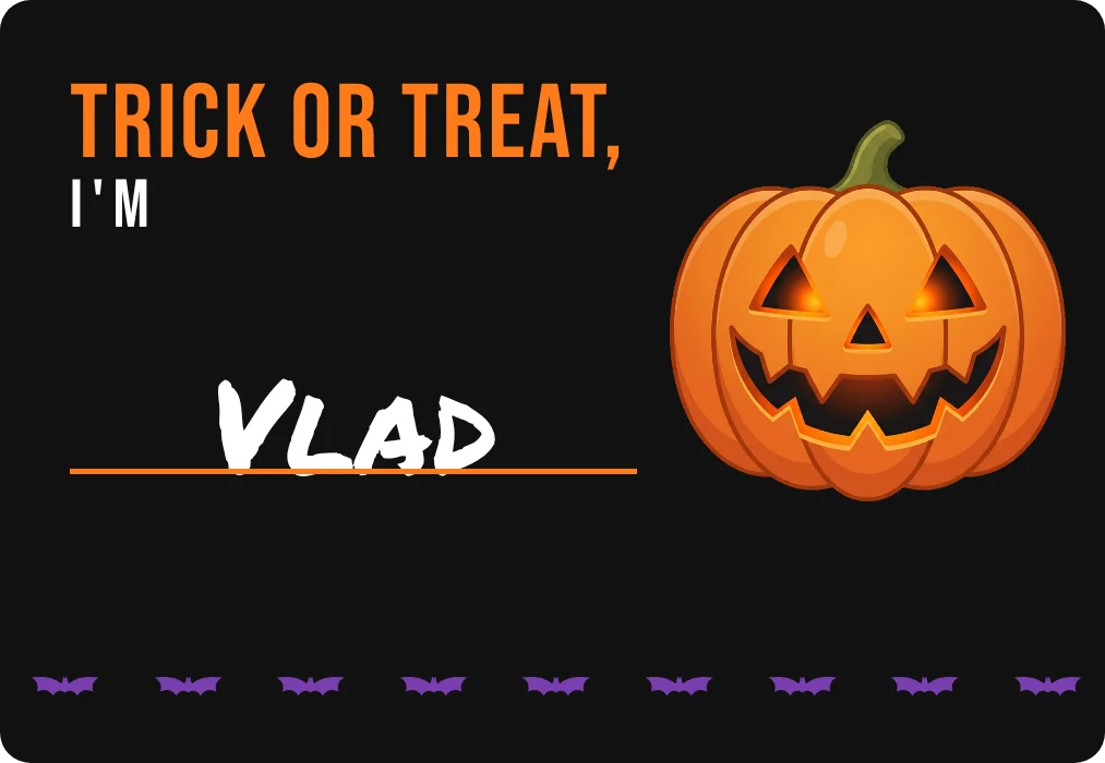 “Trick or treat, I'm” name tags