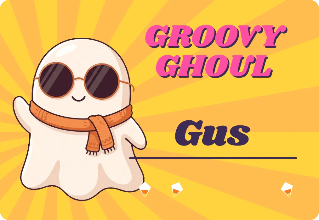 “Groovy ghoul” name tags