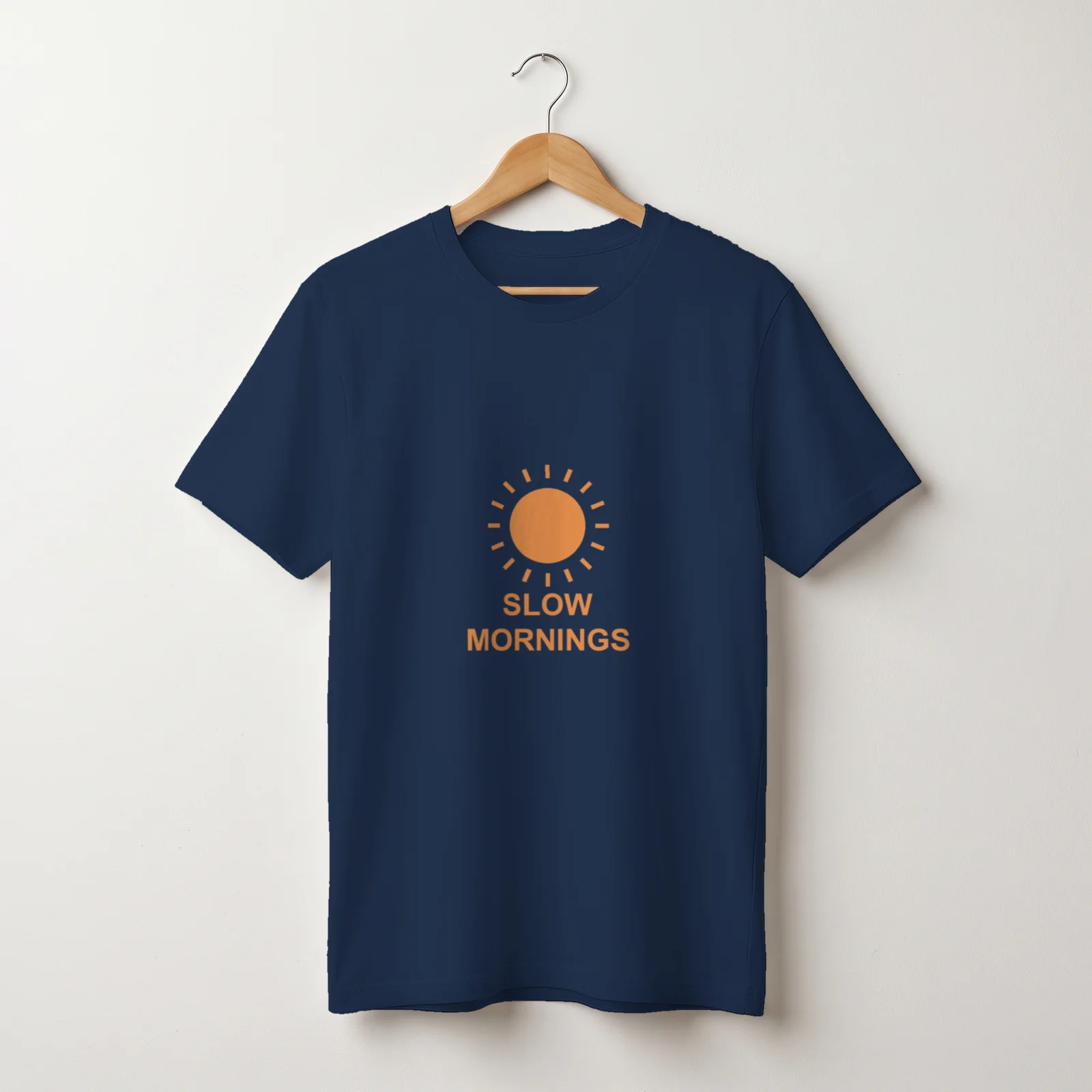 after: the same orange design on a navy T-shirt mockup