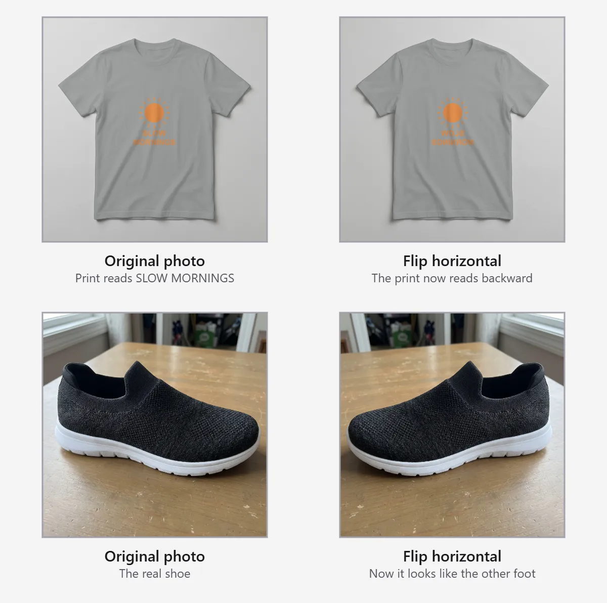 Check handedness before mirroring a product photo