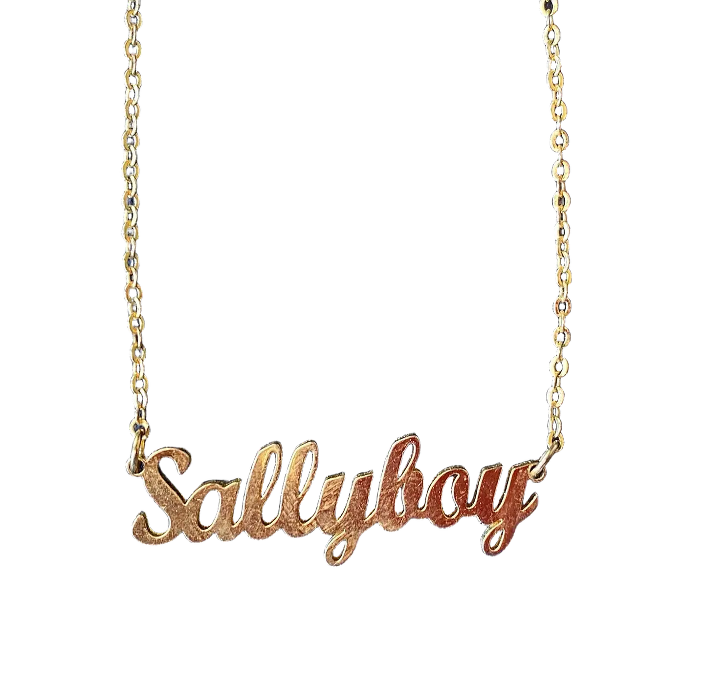 after: transparent background around gold necklace letters and fine chain links
